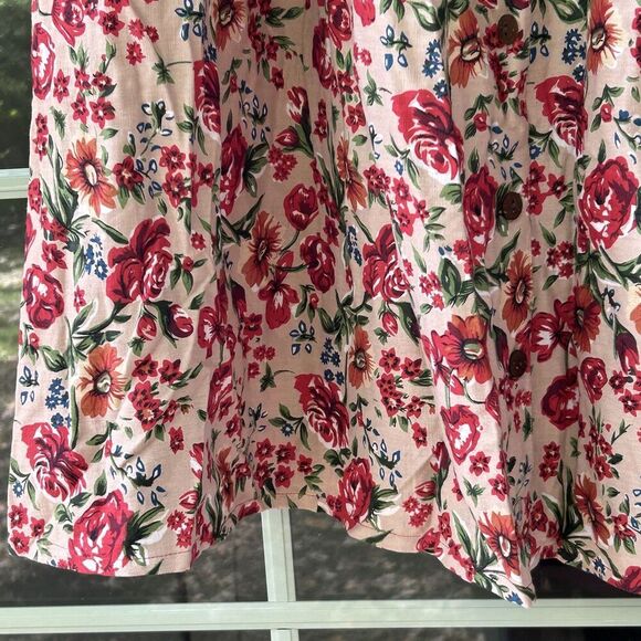 Vintage Eagle's Eye Floral Prairie Midi Skirt Size Large Button Front Linen - Picture 3 of 7